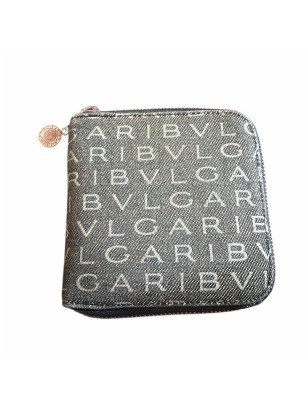 Bulgari Vintage Black and White Monogram Zip Wallet